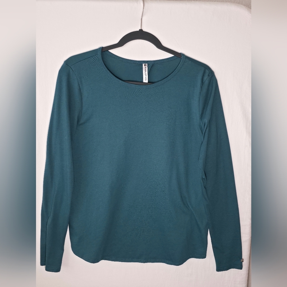 Fabletics Hunter Green Open Back Long Sleeve Activewear Top Minimalist Yoga
